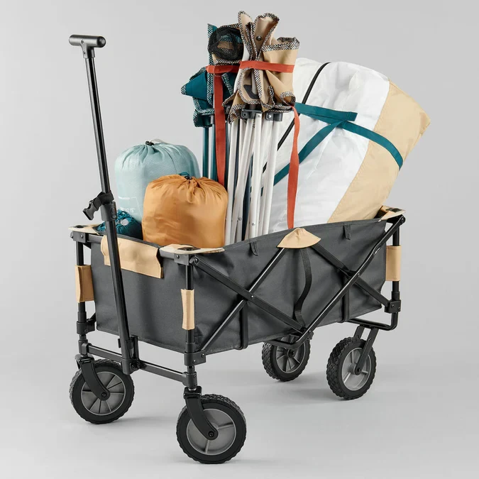 CampGear Wagon Trolley – Multi-Function with Foldable Table (Beige/Green) – Limited Offer!-image
